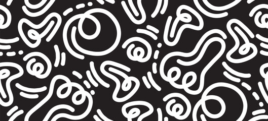 Fun line doodle seamless pattern. Creative minimalist style art background for children or trendy design with basic shapes. vector illustration.