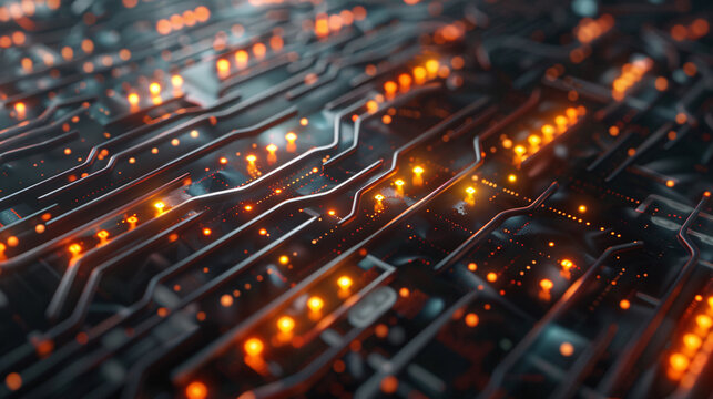 Glowing DNA microarray chip close-up on dark tech backdrop