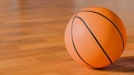Obraz premium basketball court floor with orange ball, sports and activities theme, 3d rendering, horizontal image