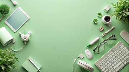 Pale mint green background with technological devices for conservation and environmental initiatives