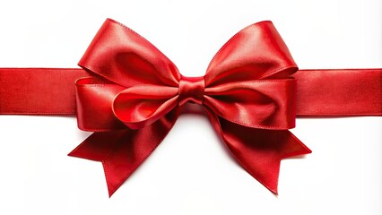 Fototapeta premium Red satin ribbon bow isolated on a background, silk, shiny, gift wrapping, decoration, festive, holiday, present, ornament