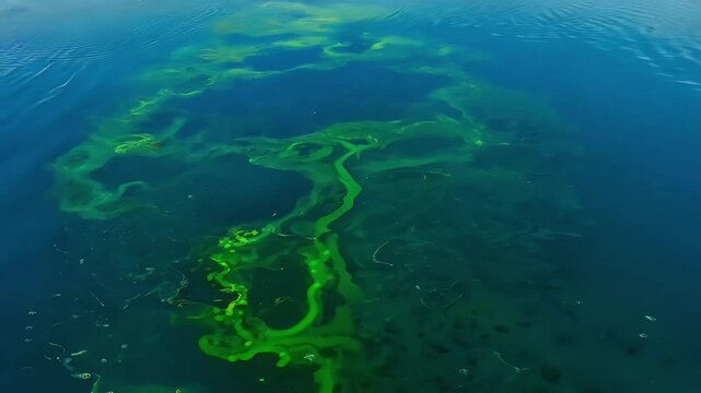 Aerial View of Algae Bloom in Clear Water
