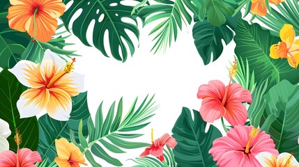 tropical leaf and flower on white background