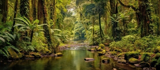 Obraz premium Tranquil Stream Flowing Through Lush Jungle