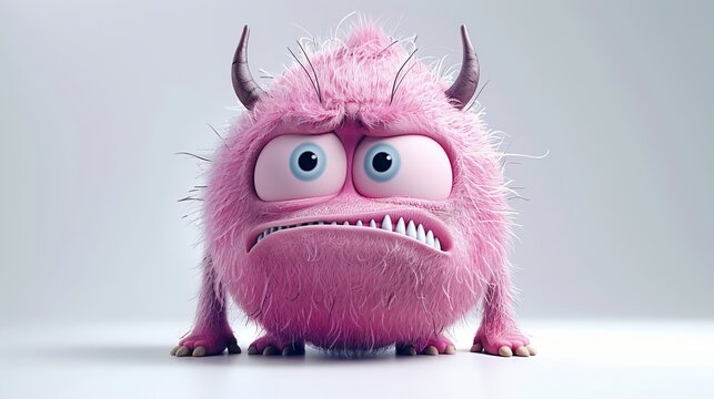 Cute expressive 3D cartoon monster with big eyes