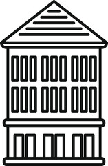 Simple line drawing of a three storey building with columns, suitable for representing modern architecture