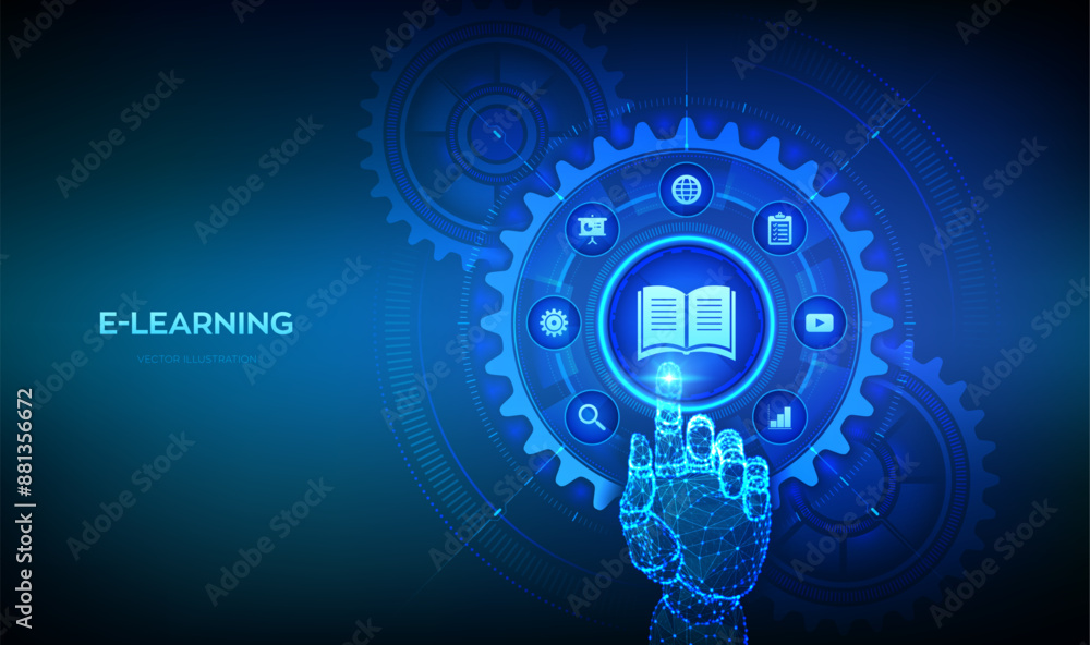 Poster e-learning. innovative online education concept. webinar, teaching, online training courses. skill d