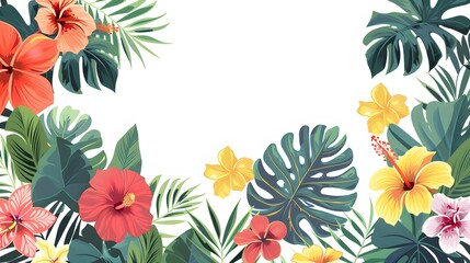 Fototapeta premium tropical leaf and flower on white background