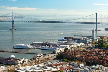 The San Francisco-Oakland Bay Bridge and the Embarcadero, circa 2009.