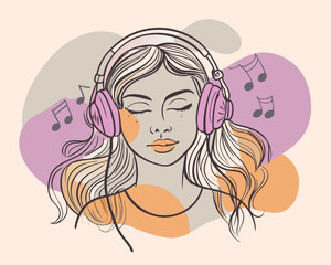 design of woman wearing a music headset v4