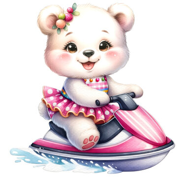 recommend clip art: Cute bear with a jet ski 