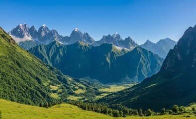 Fototapeta premium Breathtaking Mountain Valley Under Clear Blue Sky