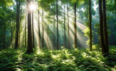 Sunbeams Filtering Through Dense Forest