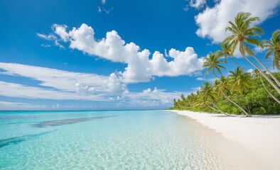 Tropical Beach with Crystal Clear Water and Palm Trees