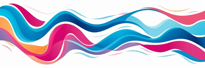 Abstract banner with wavy lines in blue, pink, purple, and orange against a white background