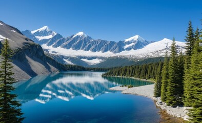 Majestic Glacier Lake with Snow-Capped Mountain