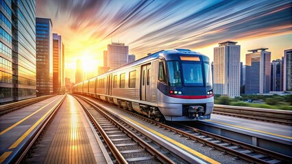 Naklejka premium Urban commuter train in motion, urban, train, transportation, city, speed, motion, travel, public, electric, railway