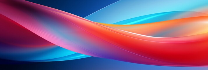 Abstract design featuring a wavy banner with red, blue, and orange colors