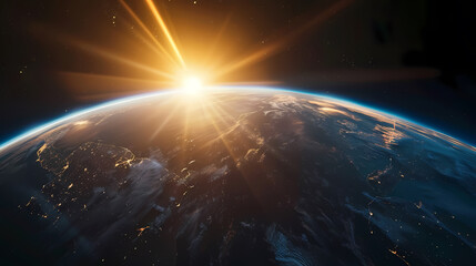 Obraz premium Earth seen from space with the sun rising above