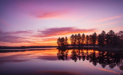 Obraz premium Tranquil Sunset Over Reflective Lake