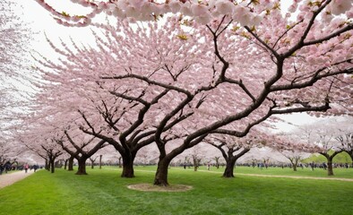 Fototapeta premium Beautiful Cherry Blossom Trees in Full Bloom