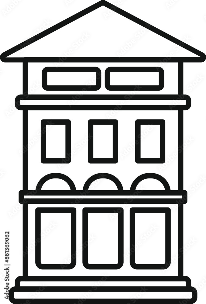 Aufkleber simple line drawing of a modern three storey building with a balcony and an attic, isolated on a whi