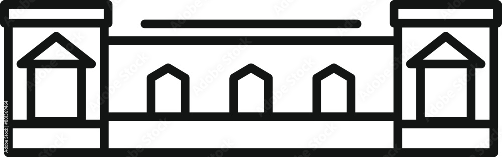 Aufkleber minimalist outline icon representing a building facade with rooftops and windows