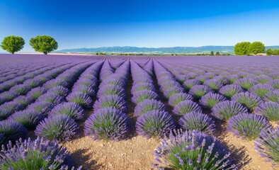 Fototapeta premium Endless Lavender Fields Under Blue Sky