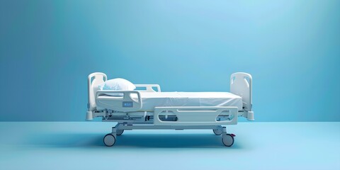 Front view of hospital bed isolated on blue background