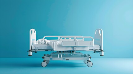 Front view of hospital bed isolated on blue background