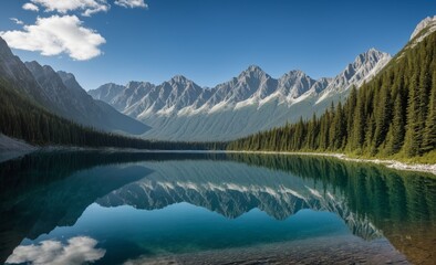 Fototapeta premium Serene Lake with Mountain Reflections
