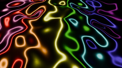 The colorful neon light on the reflective fluid surface