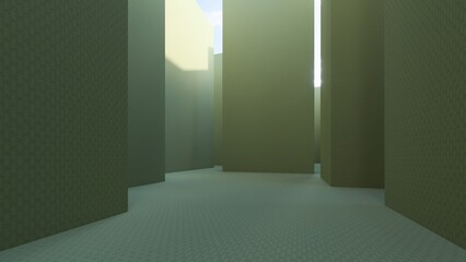 alone in the backrooms liminal space 3d render © Hirzan