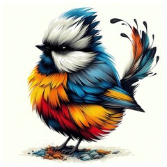 Obraz premium Colorful cute finch, vector, white, colorful, detailed, graffiti, portrait sitting on the ground, cartoon, fantasy, shirt, icon, detailed