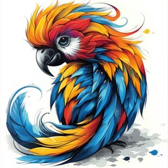 Obraz premium Colorful cute flamingo chick, vector, white, colorful, detailed, graffiti, portrait sitting on the ground, cartoon, fantasy, shirt, icon, detailed