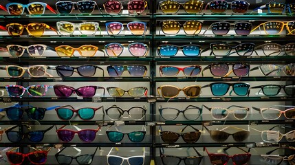 Fototapeta premium Eyeglasses shop fashion eyeglasses eyeglasses displayed on the shelves of the eyeglasses department store