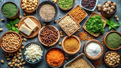 Variety of plant-based protein sources such as lentils, beans, and tofu, vegan, protein, plant-based, vegetarian, healthy