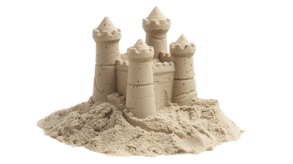 Detailed Sandcastle, Beach Fun, Sand Sculpture on transparent Background