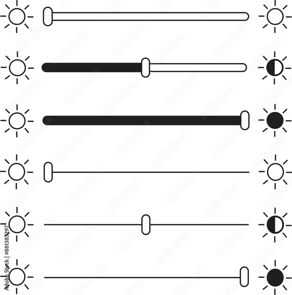 Poster brightness control icons set. contrast with varying levels illustration isolated on transparent back