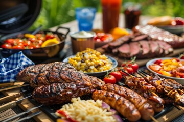 Hot Summer Barbecue: The Fourth of July Patriotic outdoor barbecue feast, generative artificial intelligence