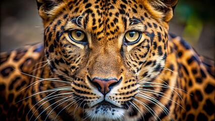 Naklejka premium Close up photography of a brown and black leopard with intense eyes , leopard, predator, wildlife, spotted, feline, close-up
