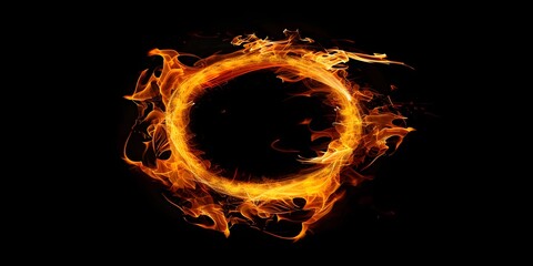 Fototapeta premium Circle of Fire flame with movment on black background, Beautiful yellow, orange and red and red blaze fire flame texture style