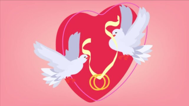Doves With Wedding Rings And Heart Symbol
