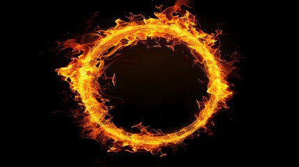 Fototapeta premium Circle of Fire flame with movment on black background, Beautiful yellow, orange and red and red blaze fire flame texture style