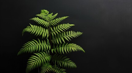 Isolated New Zealand tree fern on black background with copy space no humans