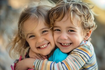 Children Girls Boys Childhood children older brothers and sisters love family together Portrait Fun Happy Joy Happy cute happy young