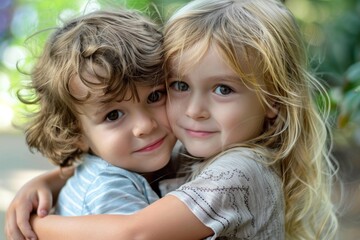 Children Girls Boys Childhood children older brothers and sisters love family together Portrait Fun Happy Joy Happy cute happy young
