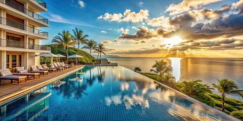 Fototapeta premium Luxury resort hotel with ocean views and infinity pool, luxury, resort, hotel, ocean, views, infinity pool