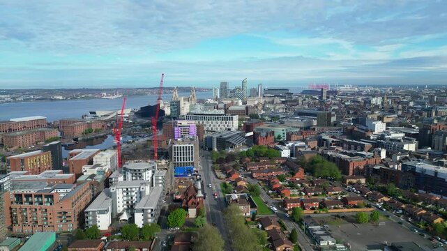 Aerial View of Historical and Modern British City Centre of Liverpool,  The Maritime city in northwest England, United Kingdom. May 5th, 2024