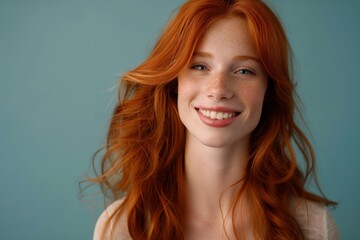 Fototapeta premium Happy attractive young redhead woman